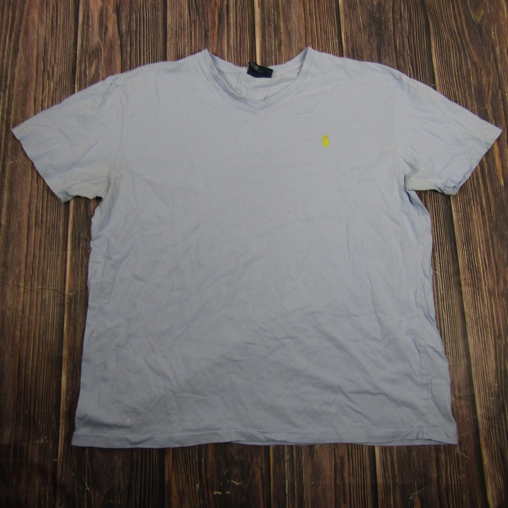Polo Ralph Lauren V-Neck Shirt Mens XL Blue Pony Logo Solid Cotton Tee‎